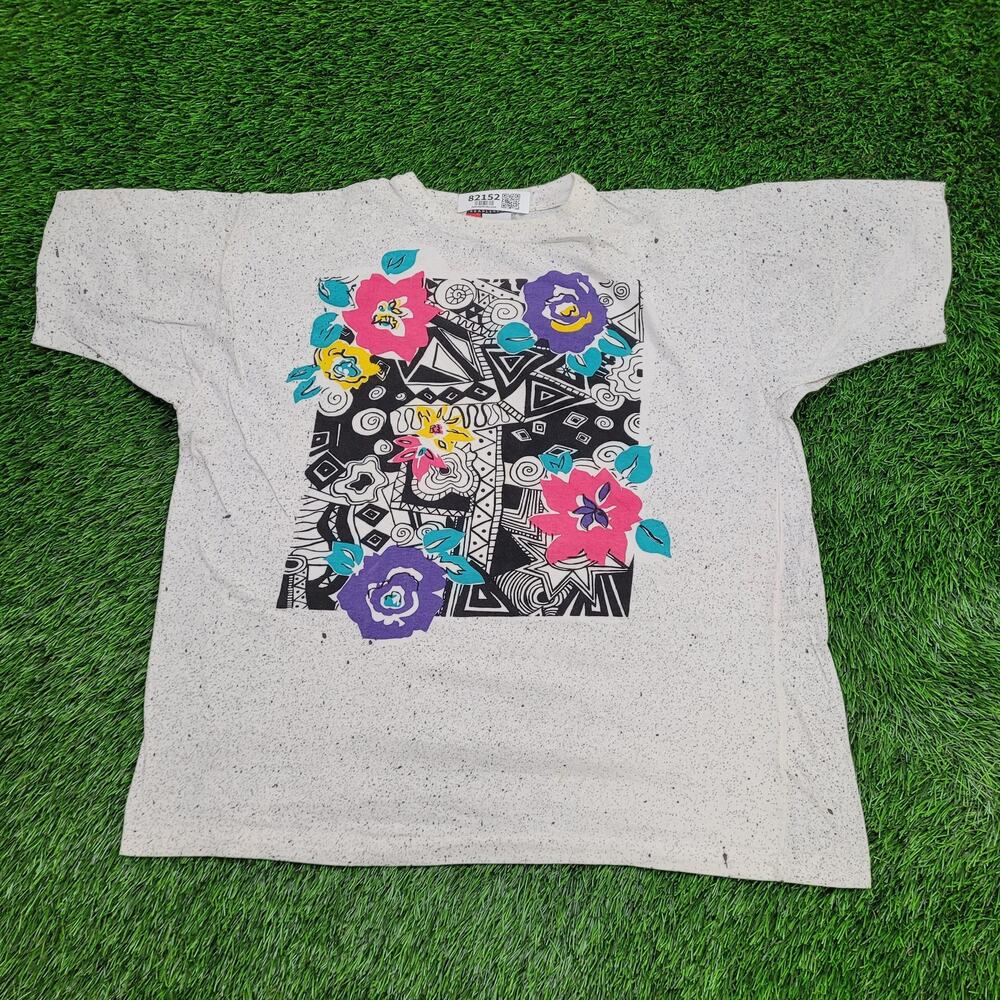 Vintage Floral Flower Shirt Women Large 23x25 Paint-Splatter